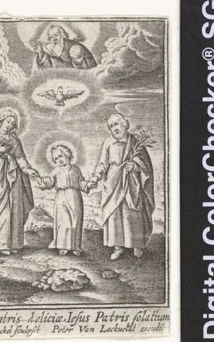 Jonge Christus tussen Maria en Jozef en boven hen Heilige Geest en God by Unknown, print, 1590-1610