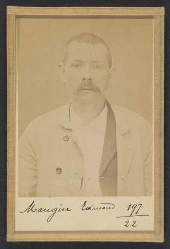 Mangin. Edmond, Émile. 33 ans, né le 19/3/61 à Senon (Meuse). Cimentier. Anarchiste. 8/7/94. by Alphonse Bertillon, photograph, 1894