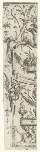 Ornament met twee saters by Unknown, print, 1550