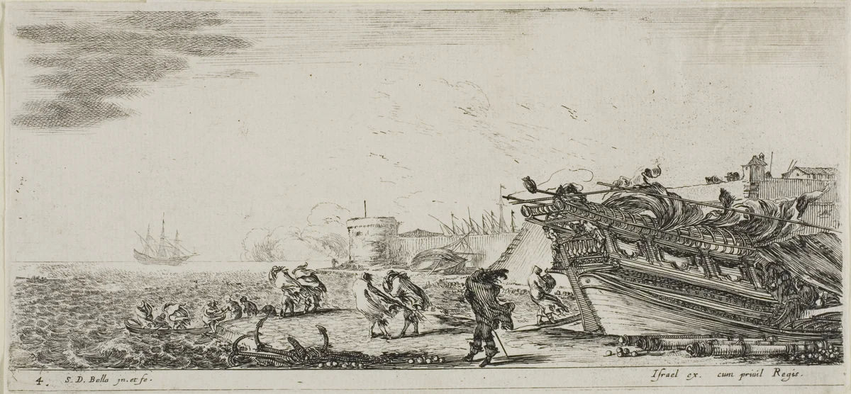 Plate Four from Various Embarkments by Stefano della Bella, print, 1630-1664
