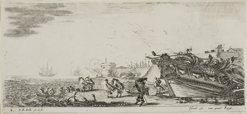 Plate Four from Various Embarkments by Stefano della Bella, print, 1630-1664