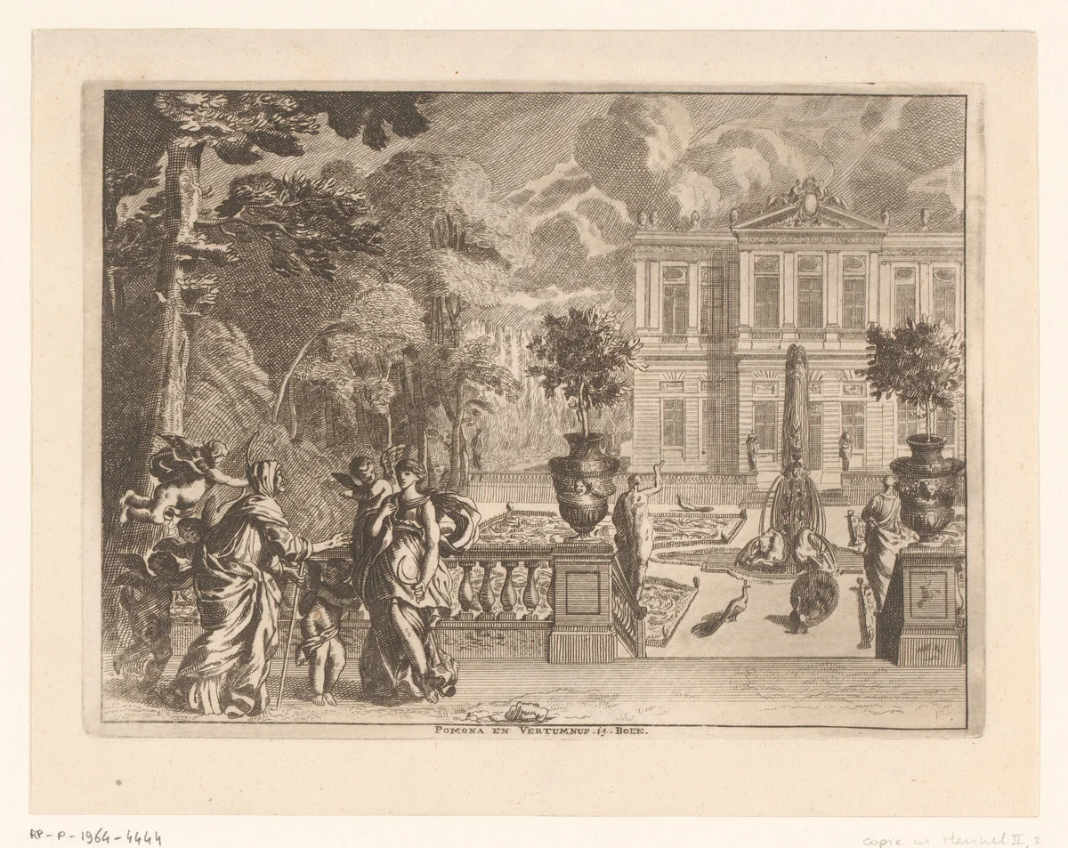Pomona en Vertumnus by anonymous, print, 1628-1682