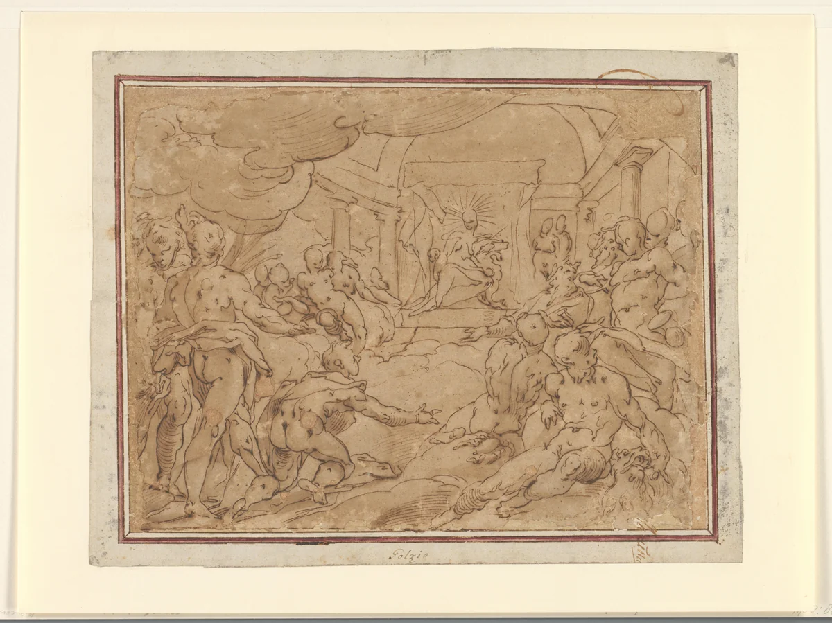 Phaëton vraagt Apollo om de zonnewagen by Unknown, drawing, 1558