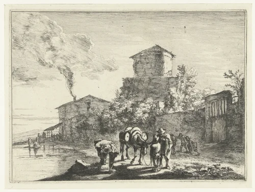 Mannen en een muilezel bij de Via Appia by Jan Both, print, 1644-1652