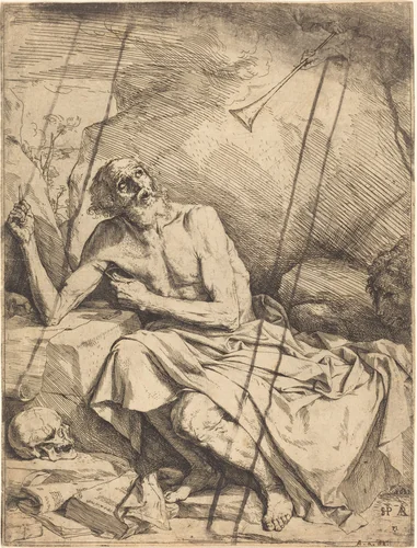 Saint Jerome Hearing the Trumpet of the Last Judgment by Jusepe de Ribera, print, 1621