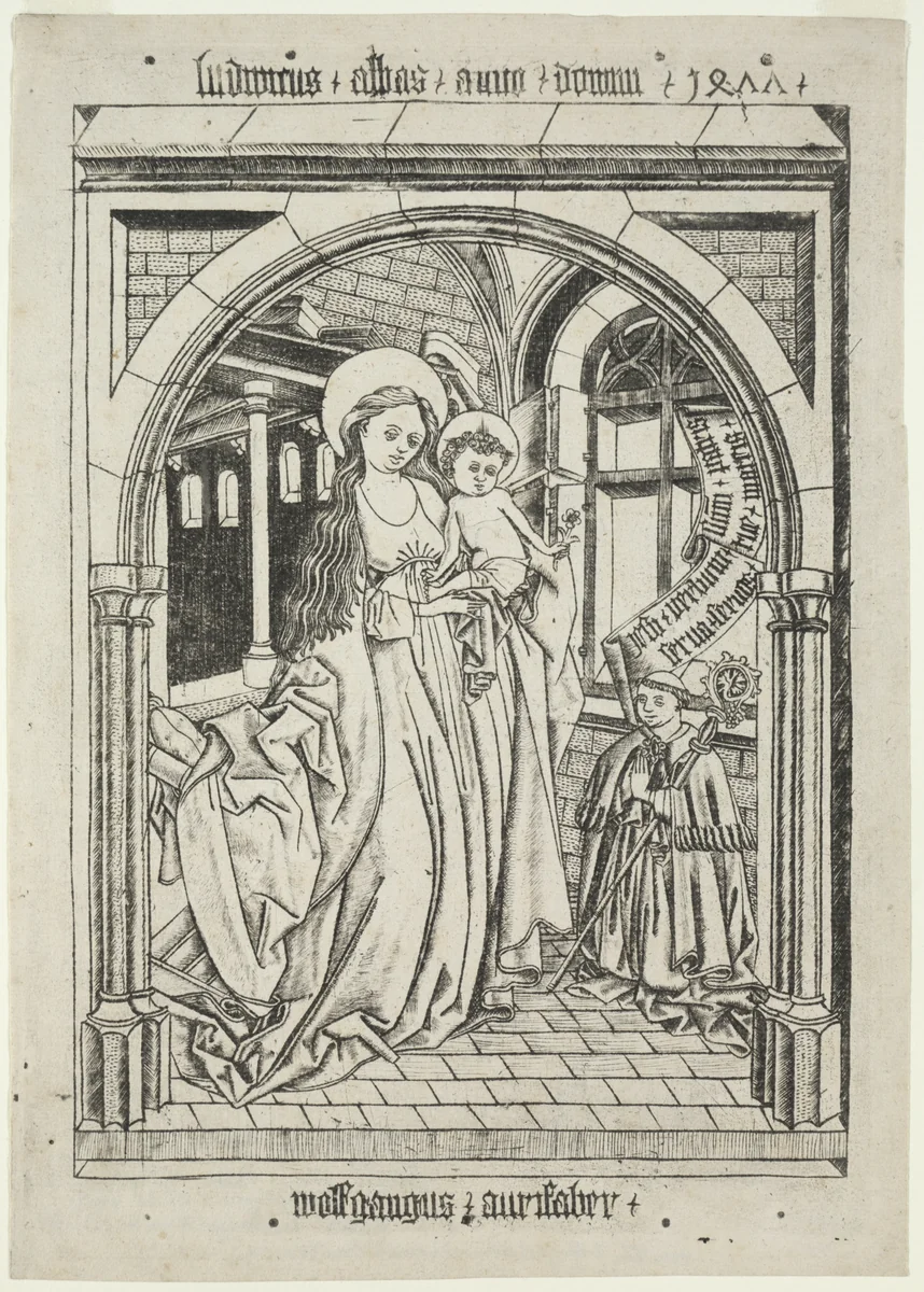 Virgin and Child, Abbot Ludwig Kneeling by Unknown, print, 1400-1500