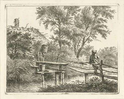 Man op brug by Hermanus Fock, print, 1781-1822