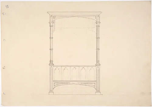 Design for a Gothic Bed by anonymous, drawing, 1800-1850