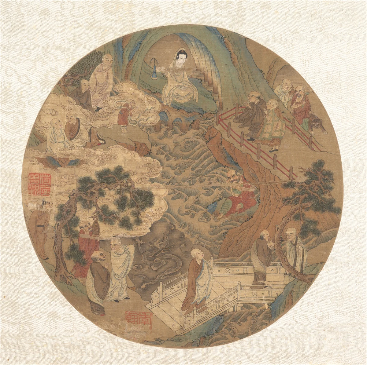 Guanyin and the sixteen luohans by Unidentified Artist, painting, 1500-1644