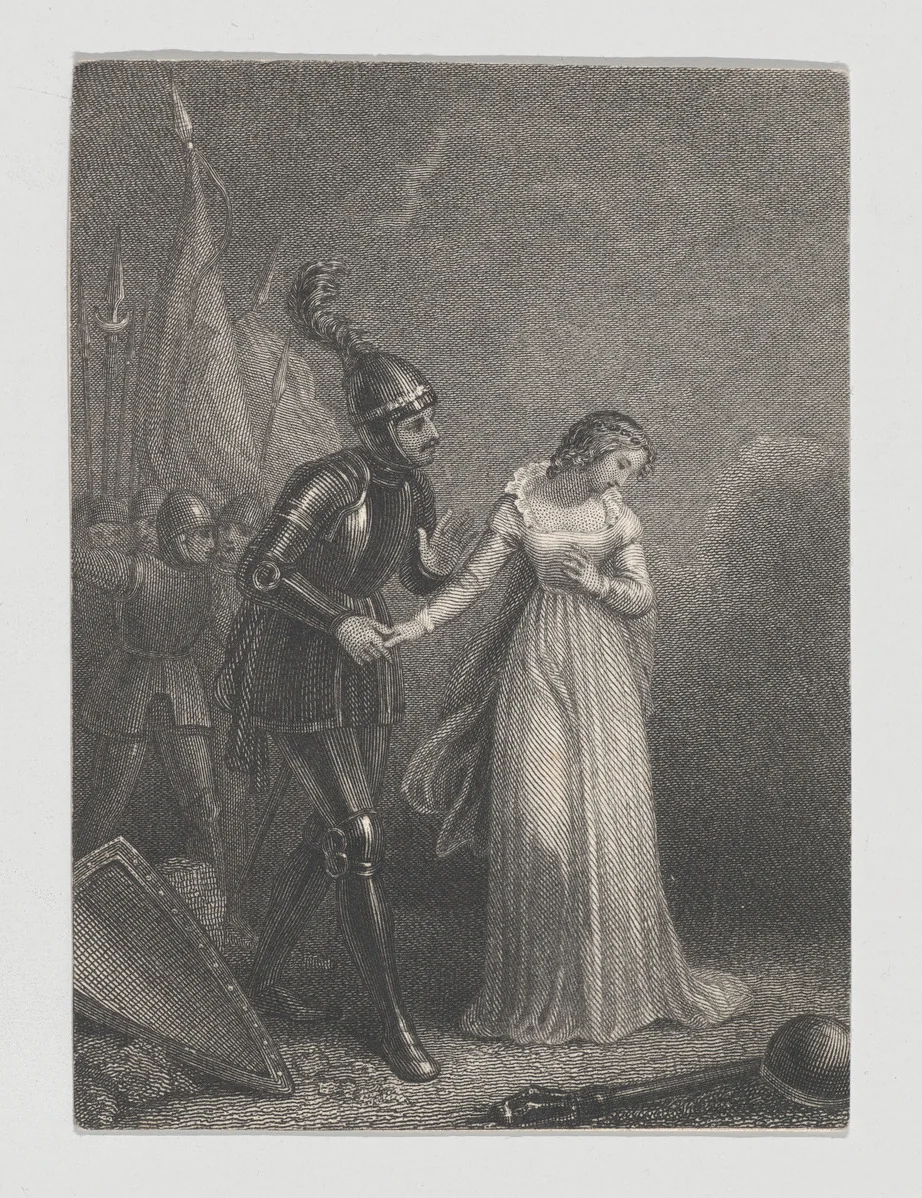 Suffolk and Margaret (Shakespeare, King Henry VI, Part I, Act 5, Scene 3) by Charles Heath, print, 1825-1840