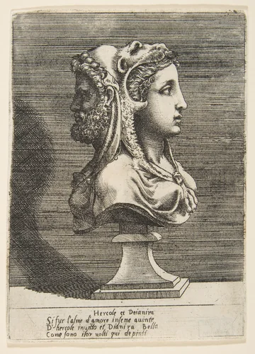 Bust of Hercules and Dejanira by Giulio Bonasone, print, 1526-1536