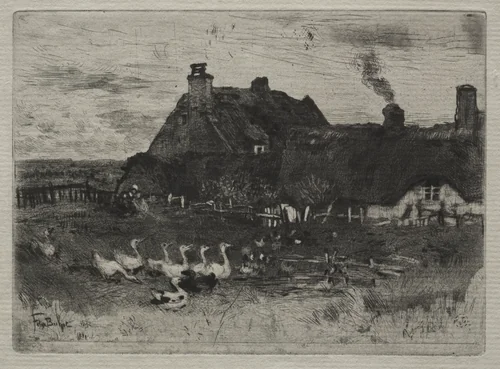 Thatched Cottages by Félix Hilaire Buhot, print, 1878
