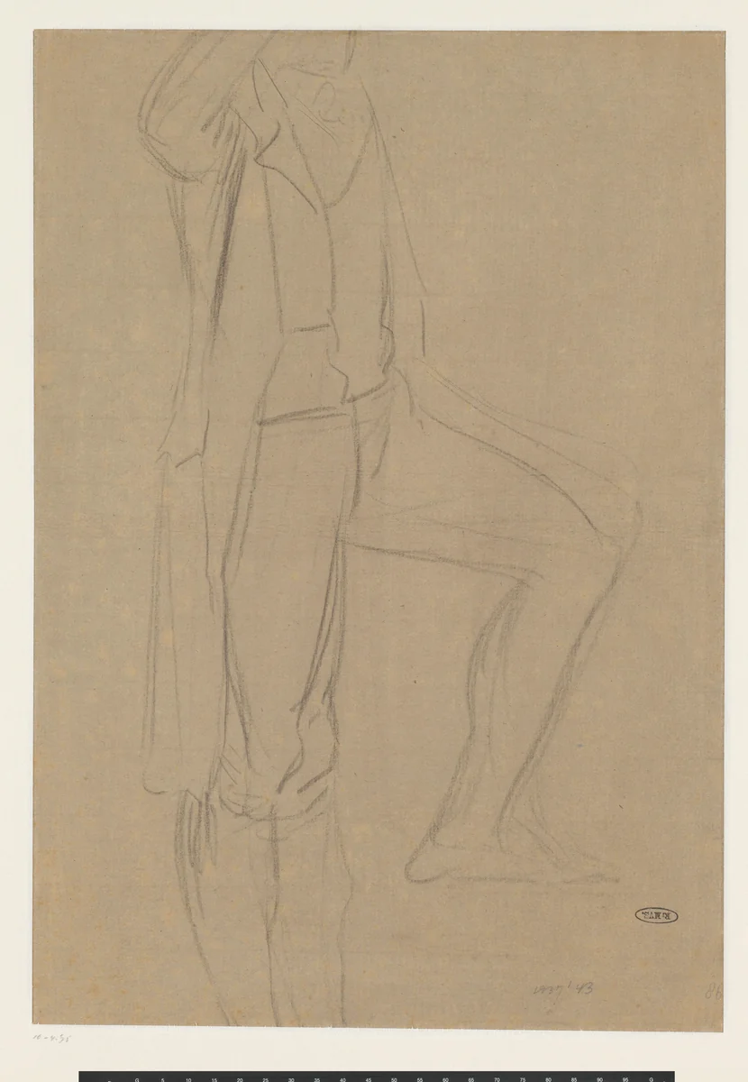 Staande man met geheven linkerbeen by Taco Scheltema, drawing, 1770-1837