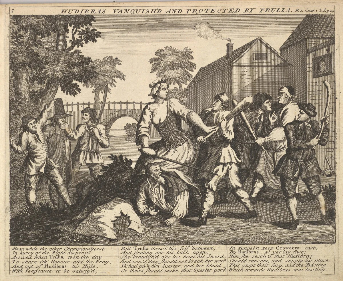 Hudibras Vanquish'd and Protected by Trulla (Plate 5: Illustrations to Samuel Butler's Hudibras) by William Hogarth, print, 1725-1730