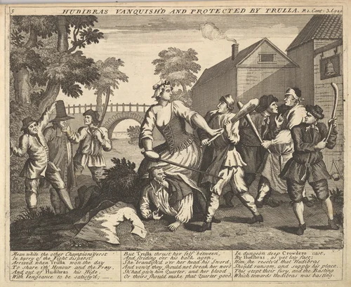 Hudibras Vanquish'd and Protected by Trulla (Plate 5: Illustrations to Samuel Butler's Hudibras) by William Hogarth, print, 1725-1730