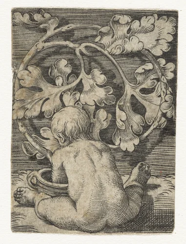 Kind met een pot en bladranken by Barthel Beham, print, 1524-1528