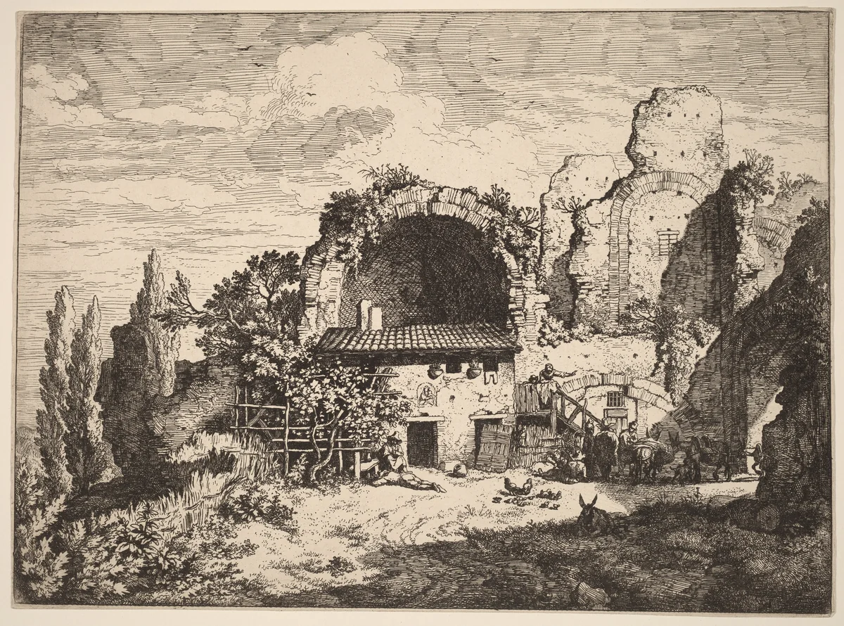 The Muleteers' Inn by Christian Wilhelm Ernst Dietrich; Pieter van Laer, print, 1712-1774