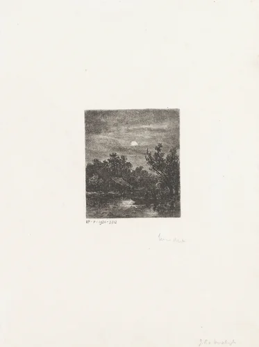 Vissers bij maanlicht by Johannes Pieter van Wisselingh, print, 1830-1878