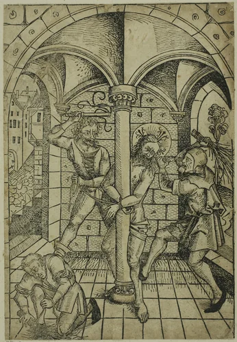 The Scourging of Christ (verso); The Israelites Enslaved in Egypt (recto), pages 70 and 69, from the Treasury (Schatzbehalter) by Michael Wolgemut, print, 1491