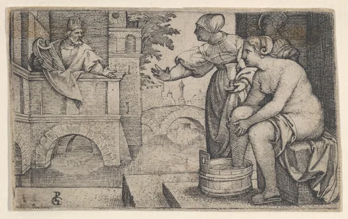 David and Bathsheba, from "Scenes from the Old Testament" by Georg Pencz, print, 1526-1536