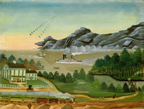 Geese in Flight by Leila T. Bauman, painting, 1850