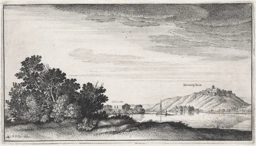 Landschap met gezicht op Koblenz en Ehrenbreitstein by Wenceslaus Hollar, print, 1643-1644