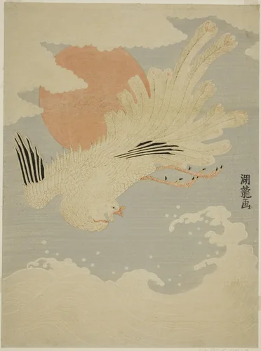 Phoenix Flying Over Waves in front of Morning Sun by Isoda Koryusai, print, 1767-1777