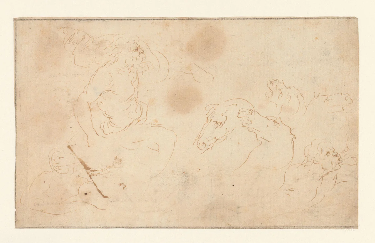 Triomfwagen van Neptunus by anonymous, drawing, 1641-1709