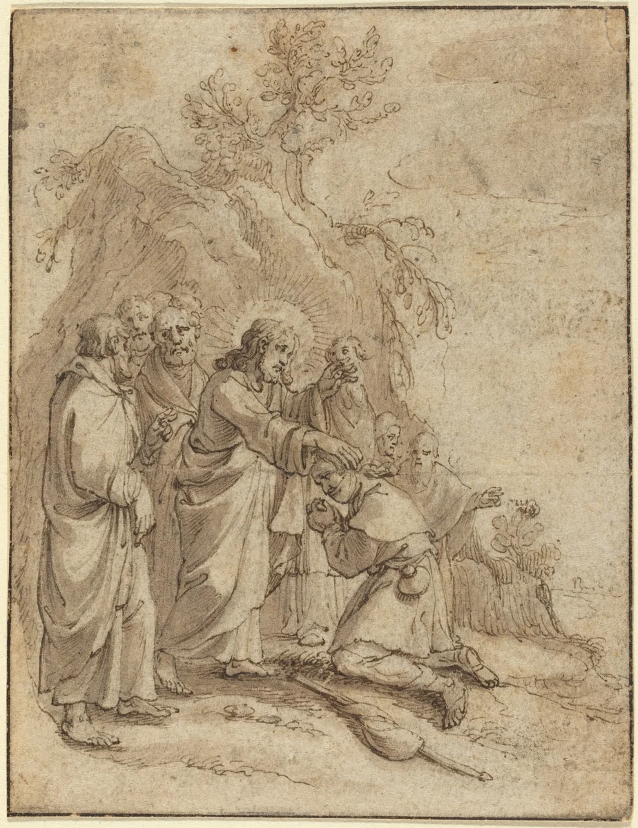 Christ Healing the Leper by Pieter de Jode, drawing, 1570-1634