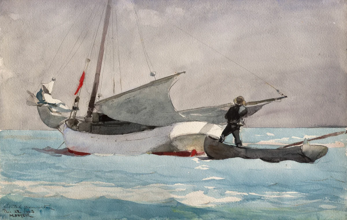 Stowing Sail by Winslow Homer, painting, 1903