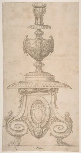 Design for Candlestick or for a Crucifix Base by Perino del Vaga, drawing, 1540-1547