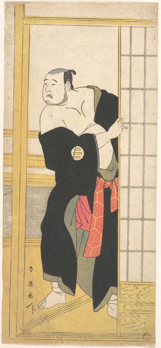 Asao Tamesaburo as a Stout Man with a Green Kimono by Katsukawa Shun'ei (勝川春英), print, 1785-1805