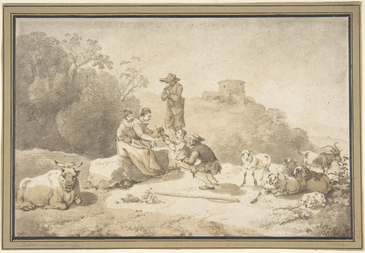 Pastoral by Willem Romeyn, drawing, 1640-1694