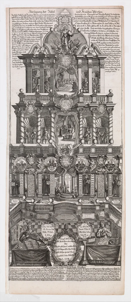 Broadsheet in Commemoration of the 200th Anniversary of the Augsburg Confession of 1530 by Johann Gottfried Boeck, print, 1725-1735