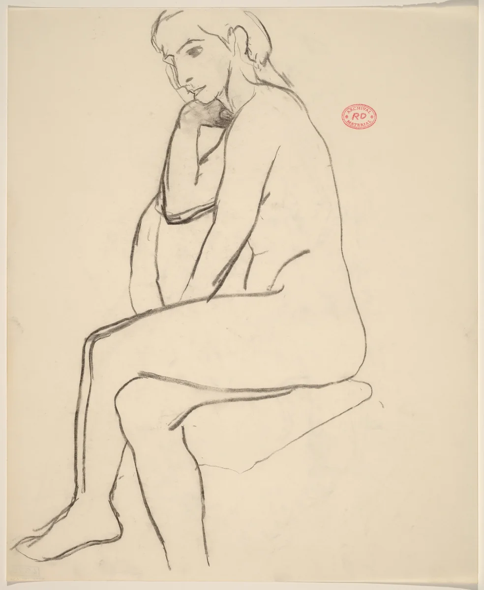 Untitled [seated female nude with crossed legs: side view] by Richard Diebenkorn, drawing, 1955-1967