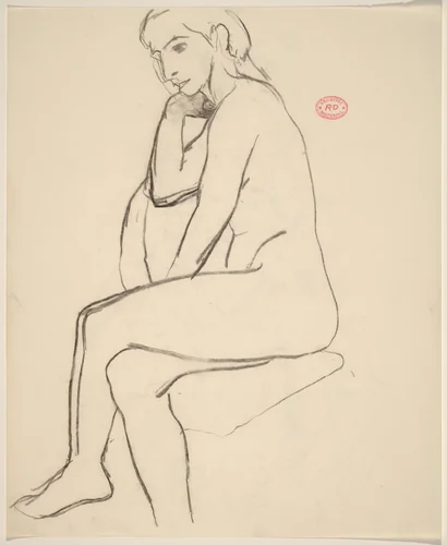 Untitled [seated female nude with crossed legs: side view] by Richard Diebenkorn, drawing, 1955-1967