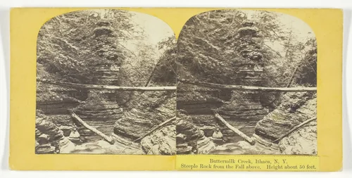Buttermilk Creek, Ithaca, N.Y. Steeple Rock from the Fall above. Height about 50 feet by J. C. Burritt, photograph, 1860-1865