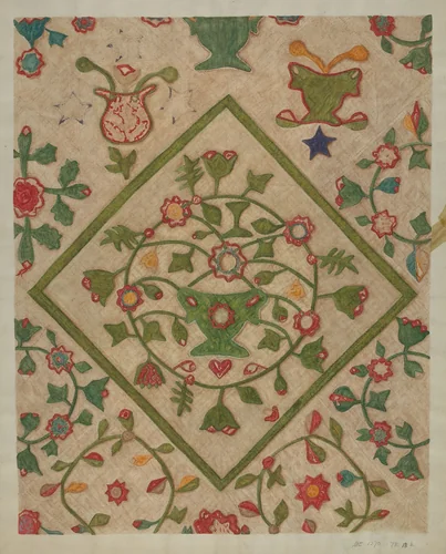 Applique Quilt by Mildred E. Bent, index of american design, 1935-1942
