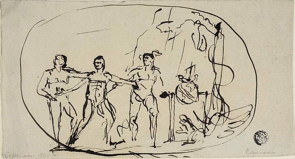 Three Figures by Giovanni Battista Cipriani, drawing, 1767-1785