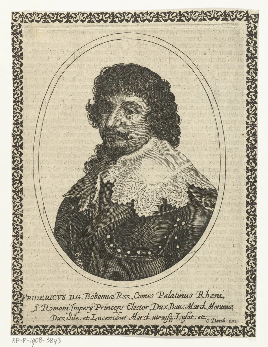 Portret van Frederik V, keurvorst van de Palts in ovaal by Cornelis Danckerts, print, 1613-1656