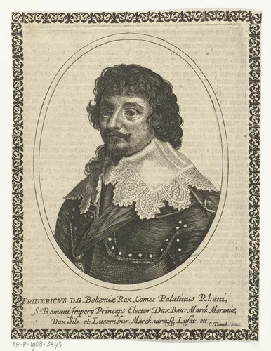 Portret van Frederik V, keurvorst van de Palts in ovaal by Cornelis Danckerts, print, 1613-1656
