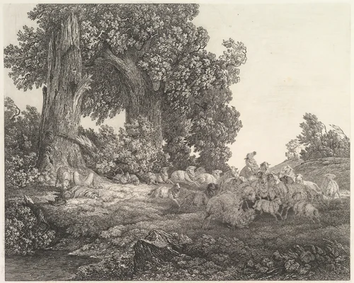 Ideal Landscape with Sleeping Shepherd and Sheep by Heinrich Theodor Wehle, print, 1790-1805