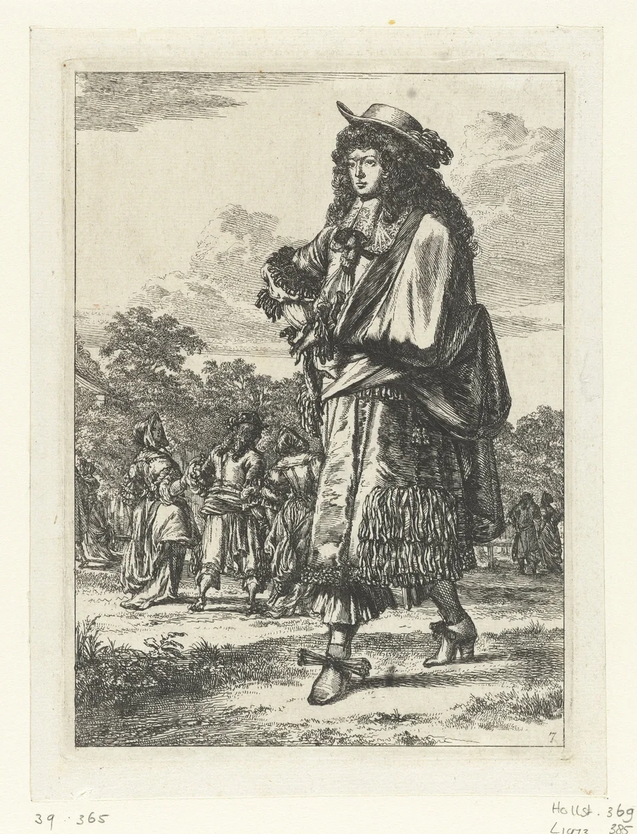 Figures à la mode, no. 7: Man in rhingrave by Romeyn de Hooghe, print, 1670-1685