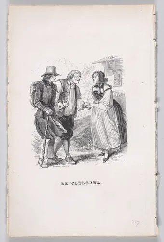 The Traveler, from "The Complete Works of Béranger" by J. J. Grandville, print, 1836