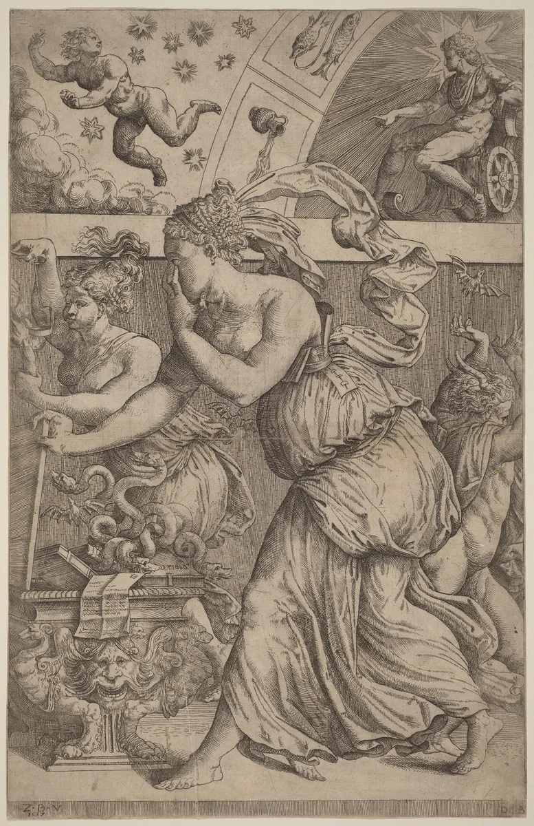 Pandora Opening Her Box by Master Z.B.M., print, 1557