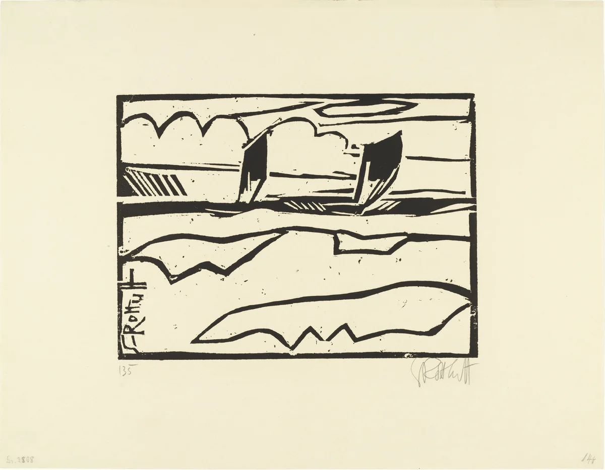 Boats on the Sea (Boote auf See) by Karl Schmidt-Rottluff, print, 1913