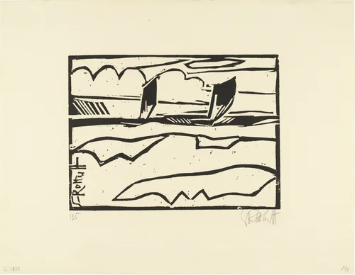 Boats on the Sea (Boote auf See) by Karl Schmidt-Rottluff, print, 1913