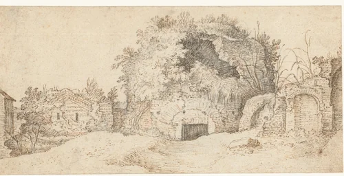 Antieke ruïnes by Paul Bril, drawing, 1600-1626