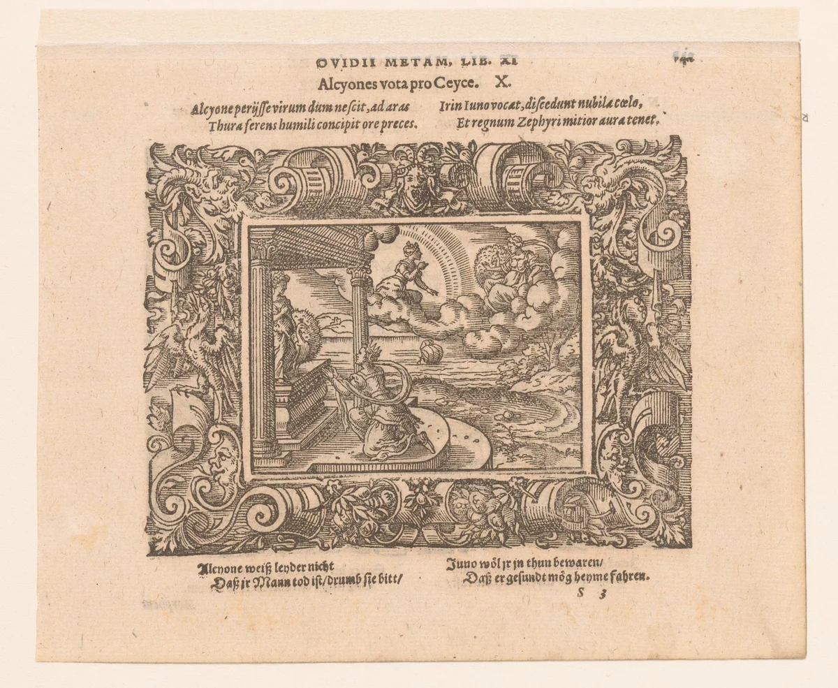 Alcyone bidt voor de veilige terugkeer van Ceyx by Virgilius Solis, print, 1569