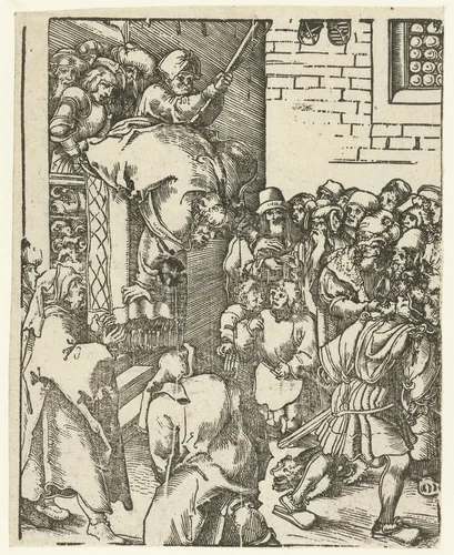 Jakobus de Mindere van balkon gegooid by Lucas Cranach, print, 1510-1514